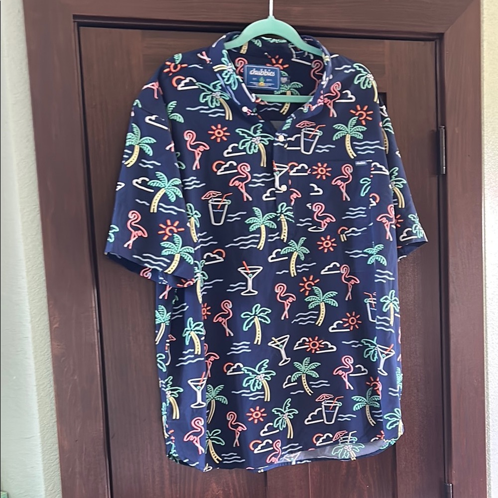 Cubavera Blue and Green Casual Button Down Shirt Vibrant Tropical Print